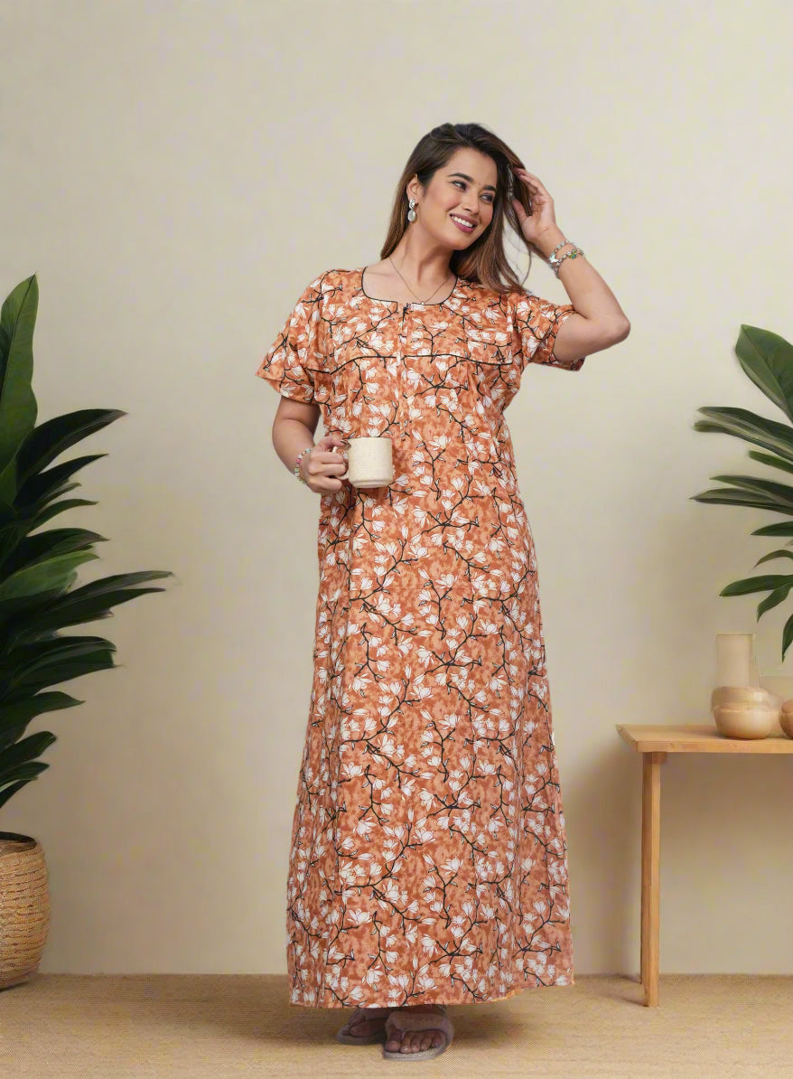 Ethnic Printed Cotton Nightdress for Women