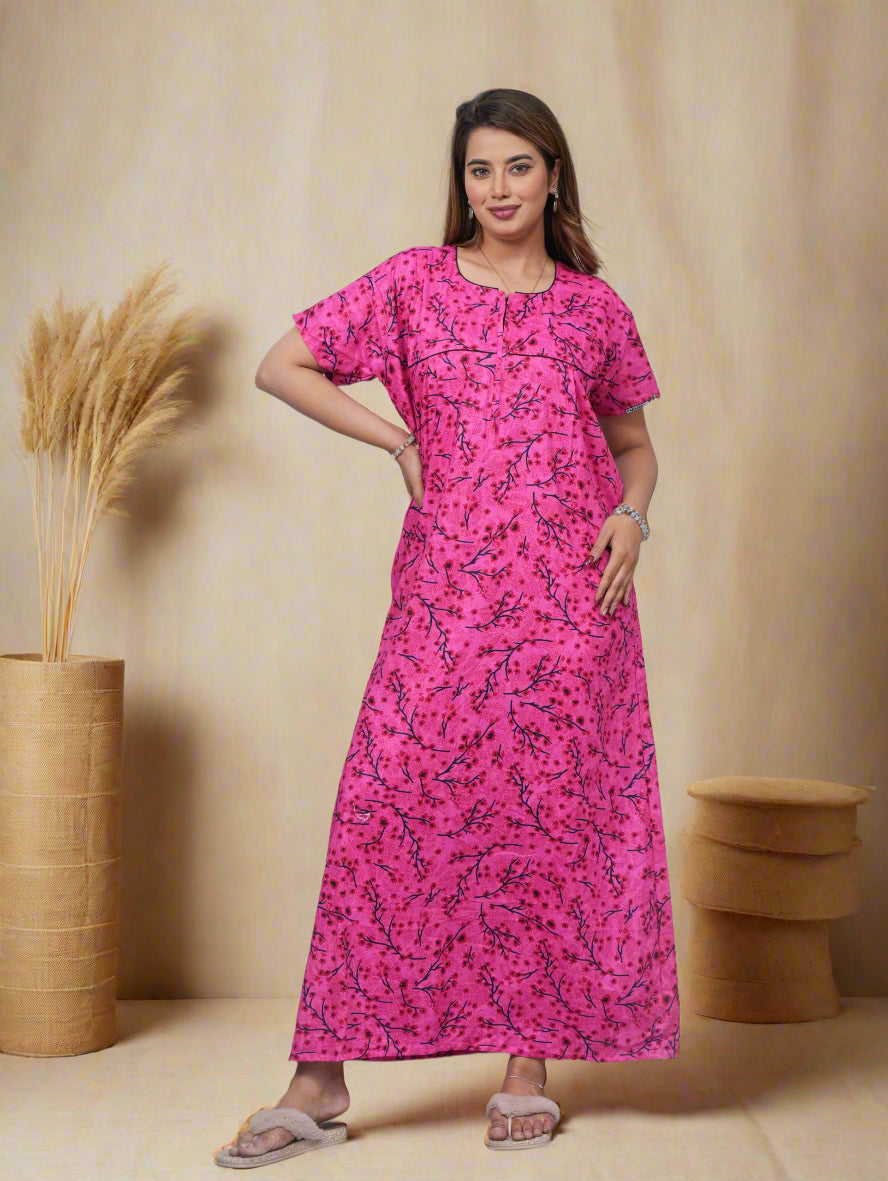 Round Neck Nighty in Cotton – Formal Touch Sleepwear