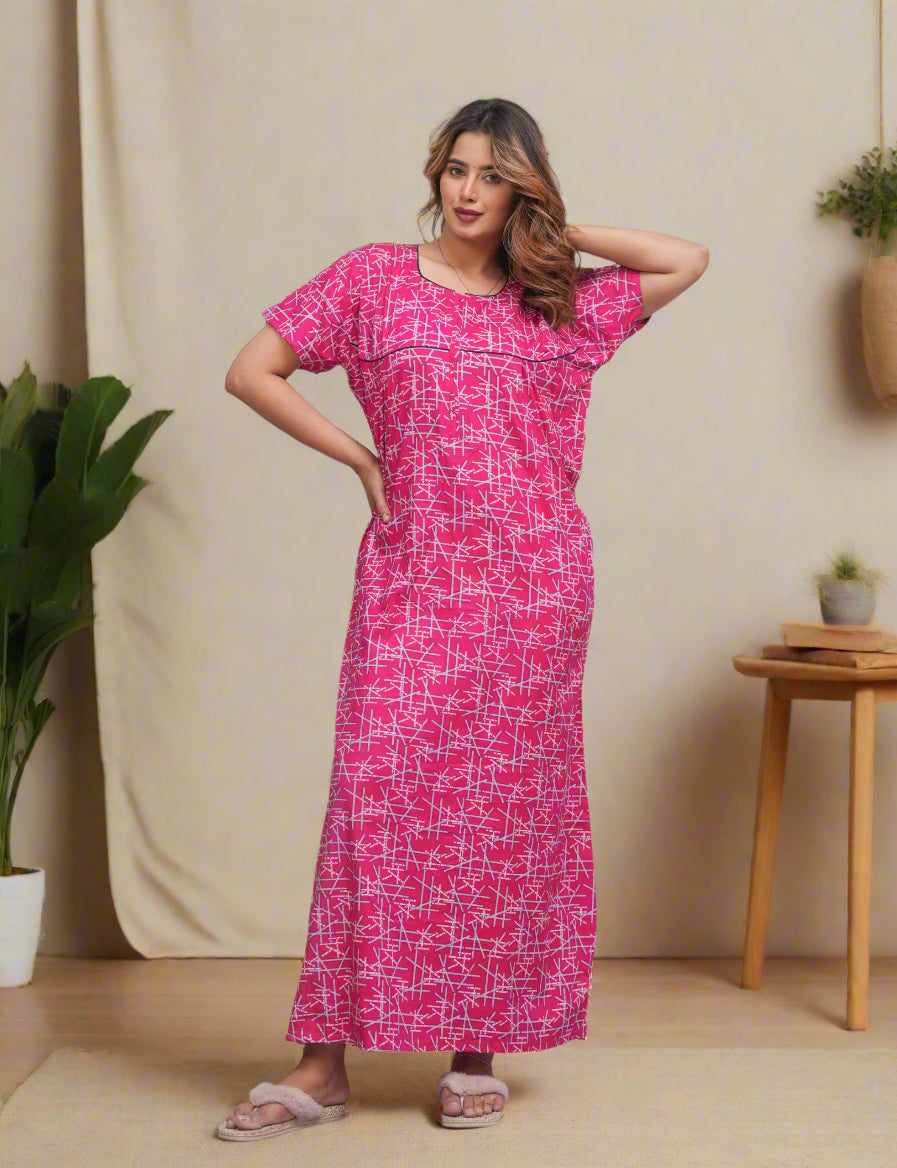 All-Over Print Cotton Nighty – Stylish Sleepwear for Women