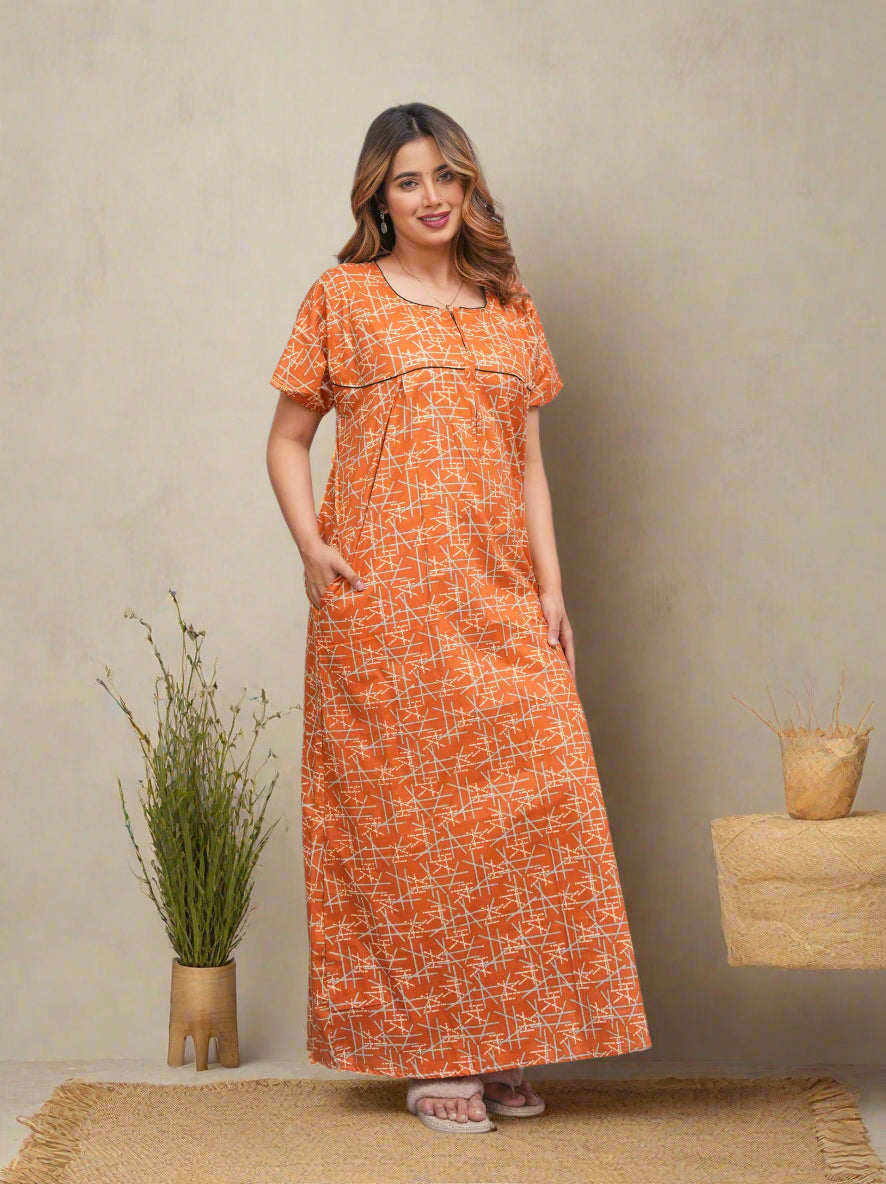 Cotton Nighty with Traditional Print – Soft Homewear