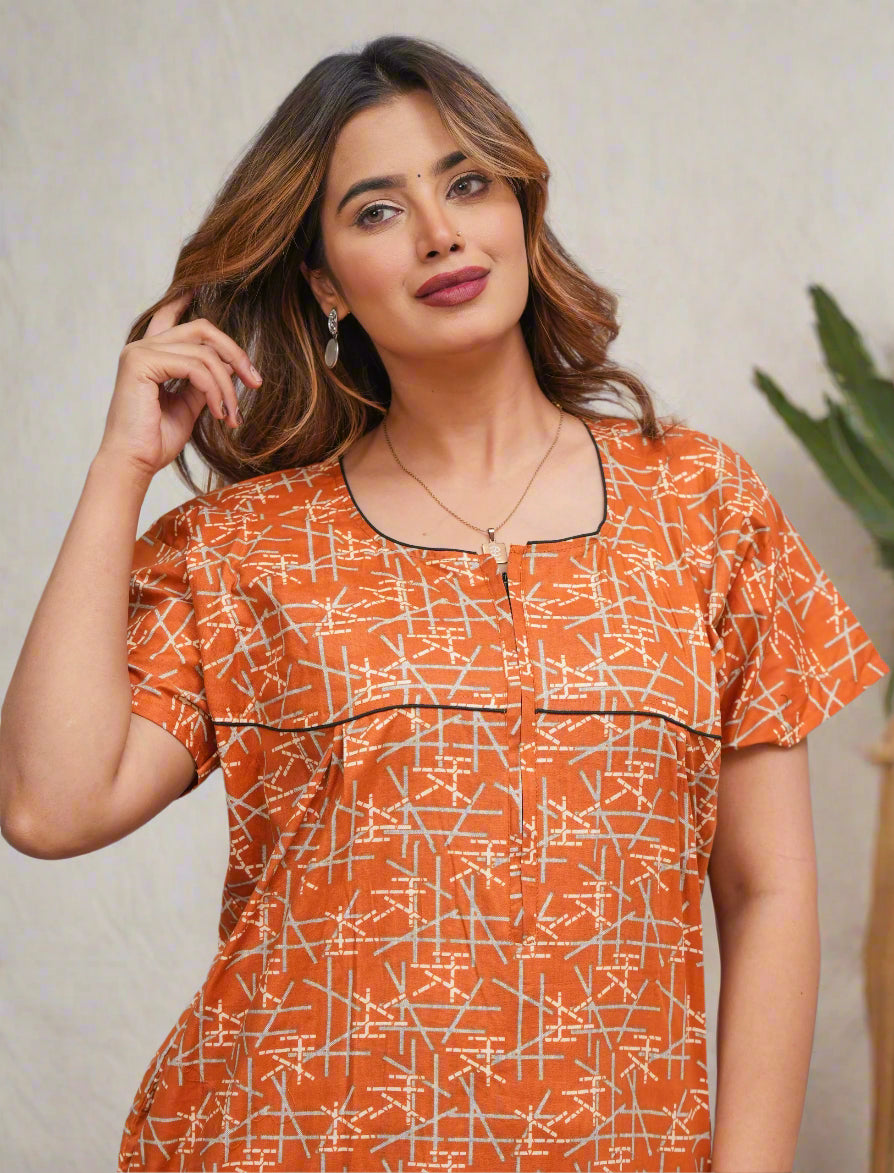 Cotton Nighty with Traditional Print – Soft Homewear