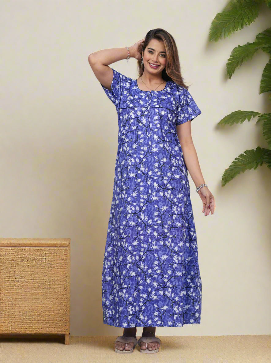 Trendy Printed Nightgown – 100% Cotton Comfort