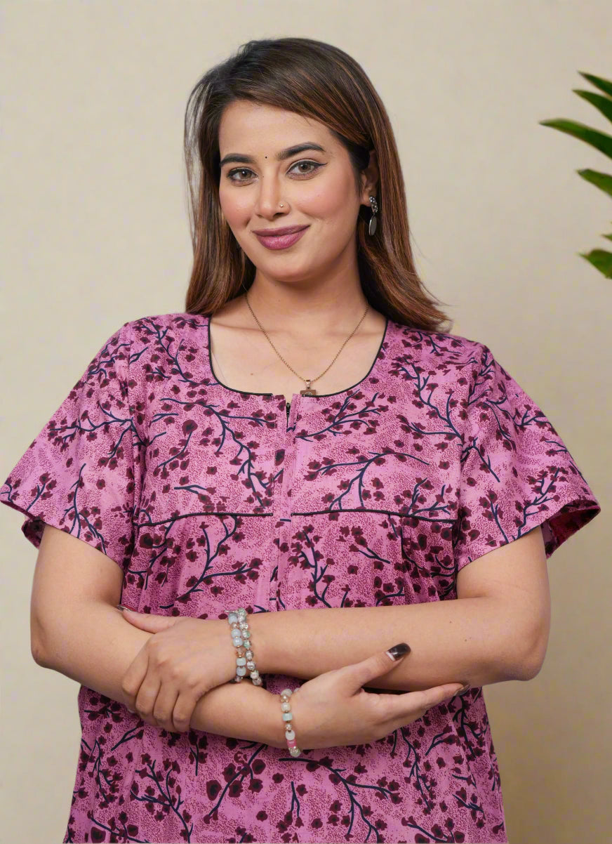 Short Sleeve Cotton Nighty – Relaxed Fit for Summers