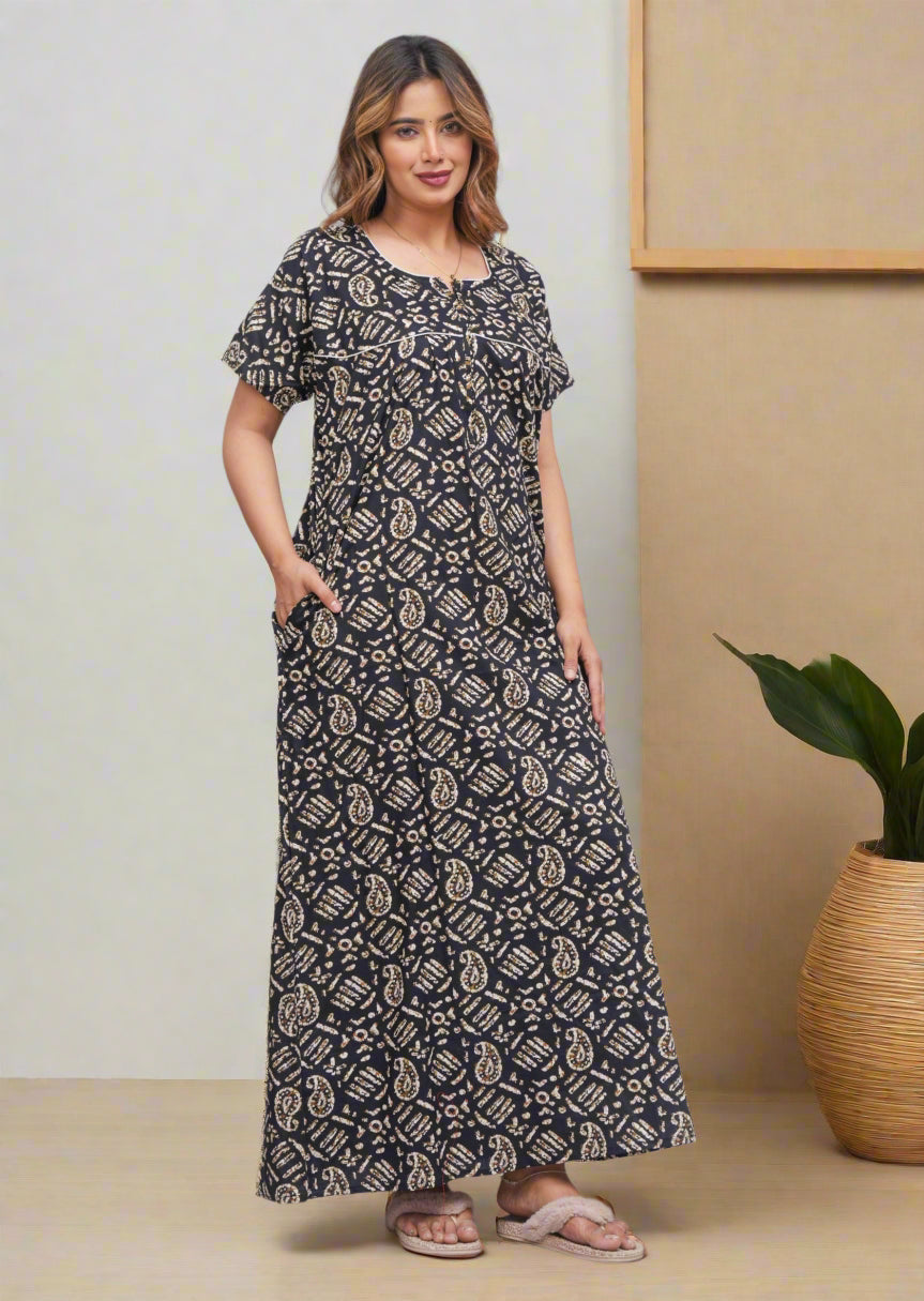 Side Pocket Cotton Nightgown – Practical & Stylish