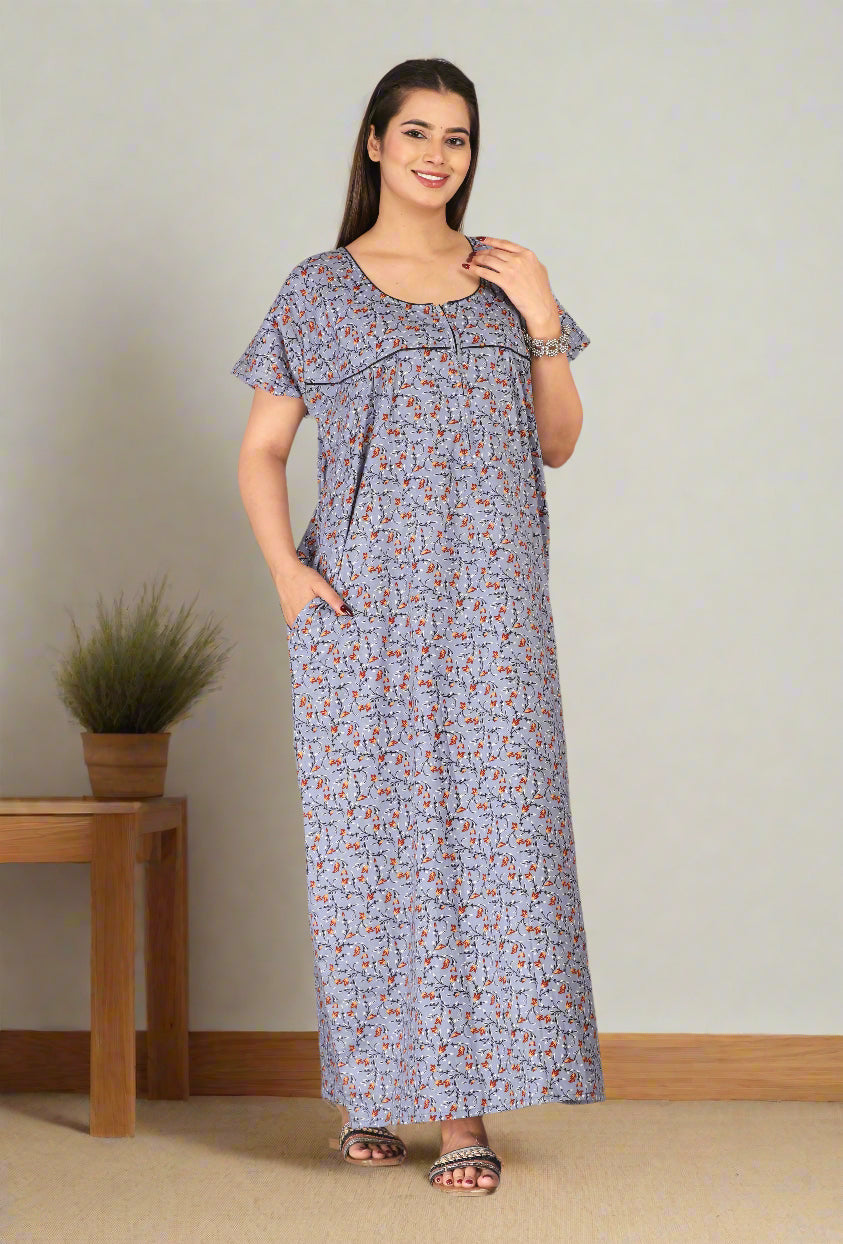 Printed Cotton Nightgown – Casual Homewear for Women