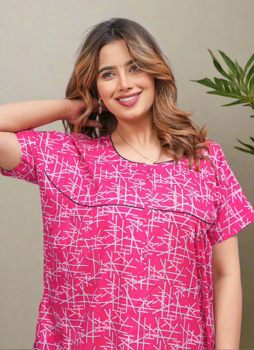 All-Over Print Cotton Nighty – Stylish Sleepwear for Women